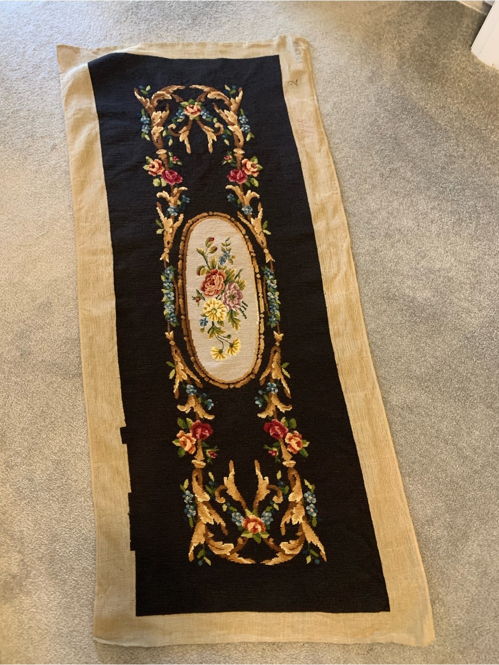 Handmade Vintage Floral Needlepoint Canvas. France 3775